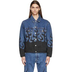 VETEMENTS Denim Black Fire Jacket Size L Mens Unisex Blue $2290